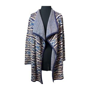 Lucky Brand | Blue Aztec Open Front Long Cardigan, Small